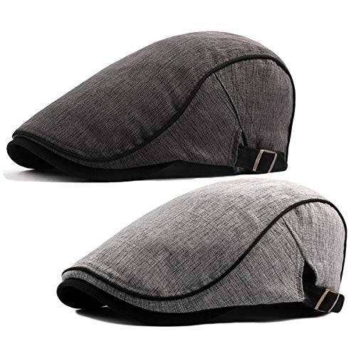 2 Pack Men's Cotton Flat Cap Ivy Gatsby Newsboy Hat (M)