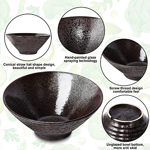 2 Sets Ceramic Japanese Ramen Bowl Set 60 Ounce, / Matching Spoons & Chopsticks