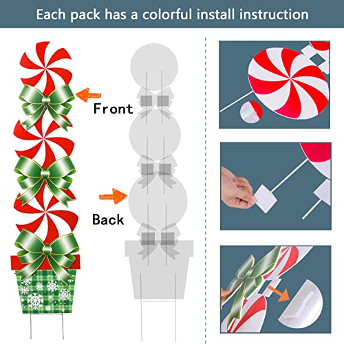 2 Packs Christmas Yard Signs, Peppermint Christmas Decorations w/ Candy, Bows, Stakes, Lights