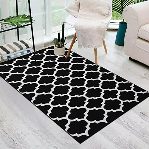 Black & White Outdoor Rug, Machine Washable, Reversible