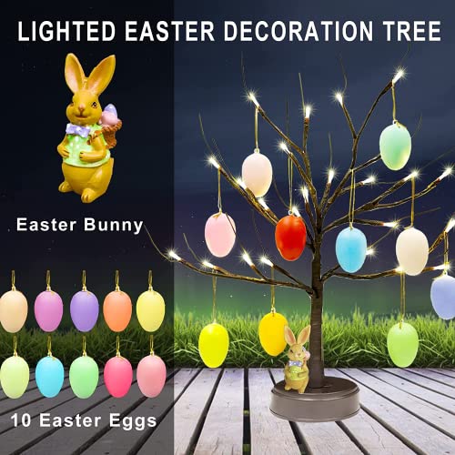 LED Lighted Tree 21 Inch Tabletop Easter Tree Lights w/ Easter Eggs Bunny Ornaments