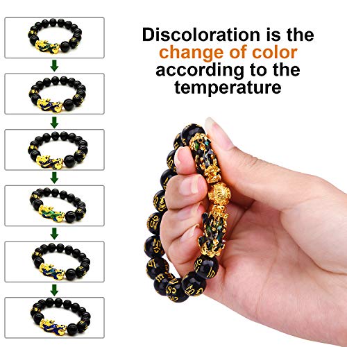 2 Pieces 12 mm Feng Shui Bead Bracelet with Hand Carved Black Amulet