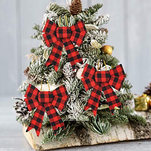 18 Loop Red & Black Buffalo Plaid Flannel Christmas Tree Bows for Holiday Decoration