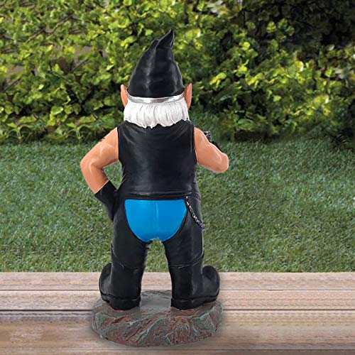 Biker Gnome with Motorcycle Leather Gear Tattoos Garden Gnome Statue