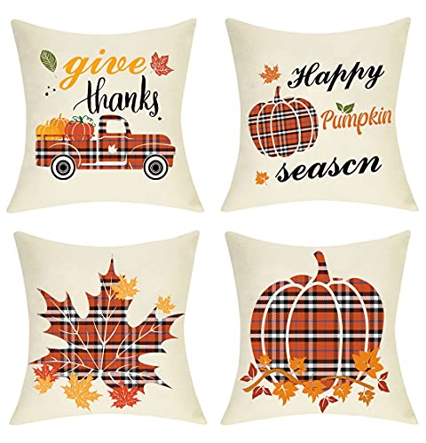 ON SALE! Set of 4 Fall Holiday Décor Throw Pillow Covers for Home 18x18 Inch