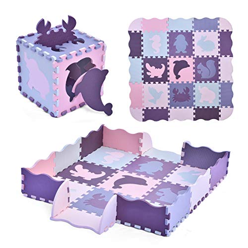 Large 25 PCs Baby Puzzle Play Mat Tiles w/ 9 Patterns