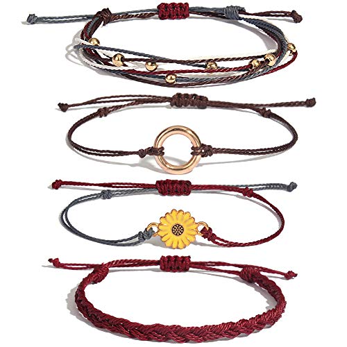 Sunflower String Bracelet Handmade Braided Rope Charms Boho Surfer Bracelet