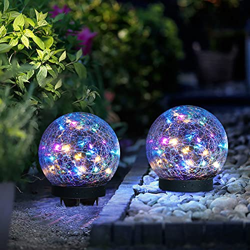 2-Pack Garden Solar Lights Decorative-  Cracked Glass Globe