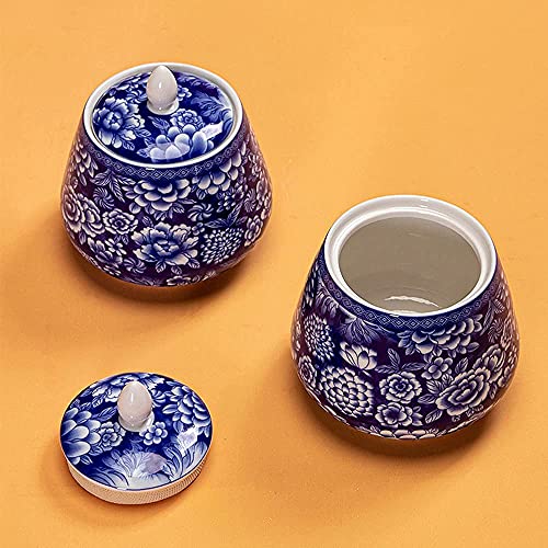 Ancient Chinese Blue & White Porcelain Ceramic Storage Jar w/ Sealed Lids