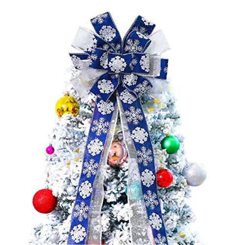 Christmas Tree Topper Bow Ornament with Glitter Satin Mesh Streamer 48x13Inches