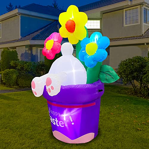 6ft Inflatable Easter Rabbit into Flower Basket Decoration w/  LED