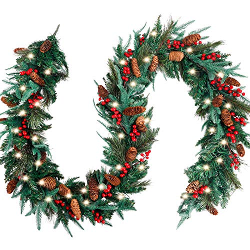 9 Feet by 12 Inch Christmas Garland for Mantle w/ 50 Lights