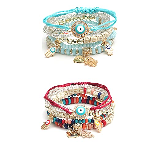 4/2 Sets Bohemia Evil Eye Beads Bracelets for Women