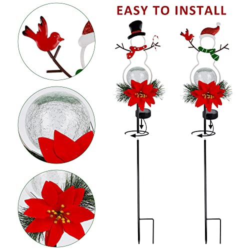 2 Pack 31" Solar Lighted Metal Snowman Stakes w/ Twinkle Led Glass Balls