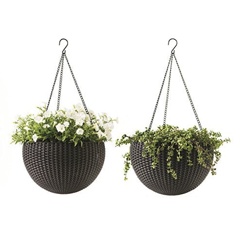 Rattan Set of 2 Round Hanging Planter Baskets for Plants