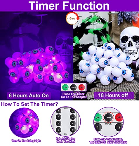 [ 8 Modes & Timer ] 29.5 Ft 60 LED Halloween Eyeball String Lights