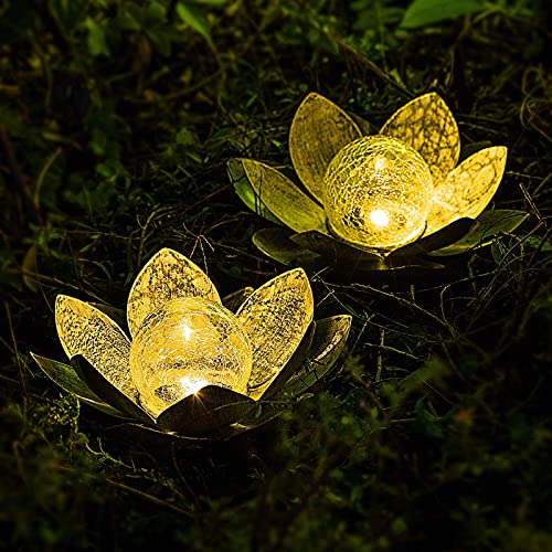 Lotus Solar Light  Garden Decor ,Waterproof LED Crackle Globe Glass Flower Light