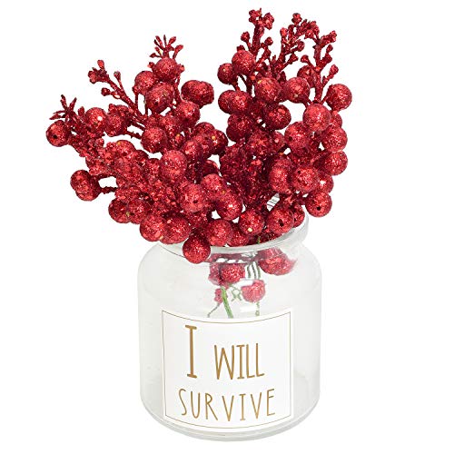 14 Pack Christmas Glitter Berries Stems- 7.8Inch