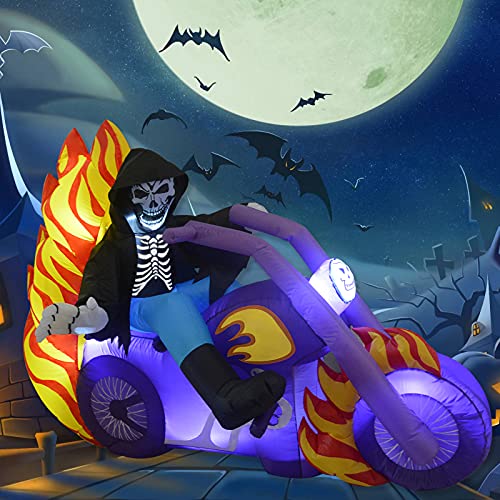 6 FT Halloween Inflatable Grim Reaper on The Motorcycle