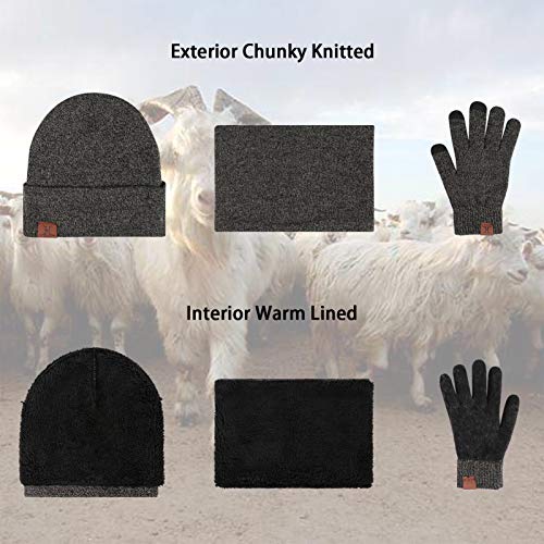 Winter Beanie Hat Scarf Touchscreen Gloves Set for Men & Women