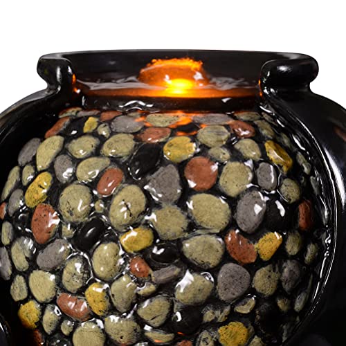 Zen Water Fountain w/ Simulation Colorful River Stones Inside & Soothing Sounds