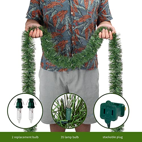 15FT Green Lighted Garland for Christmas Decorations