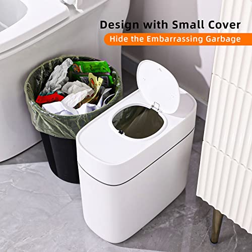 Trash Can w/ Press Type Lid | 14L Slim Plastic Narrow  Garbage Can