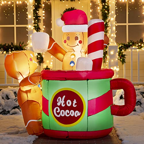 6 FT Christmas Inflatables Gingerbread Man in Hot Cocoa Mug w/ Build-in LEDs