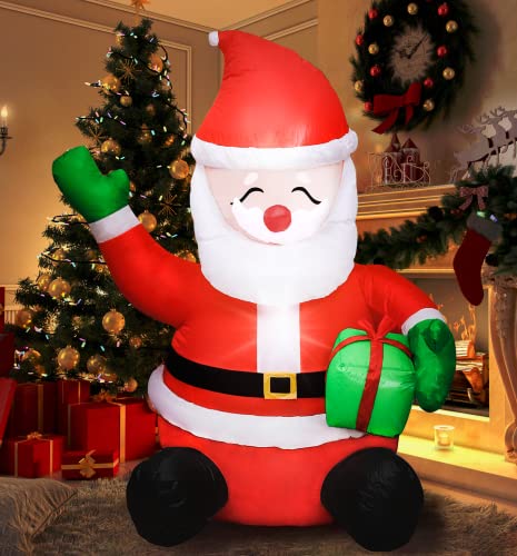 6 Feet Inflatable Santa Claus Holding Gift Box Christmas Decoration