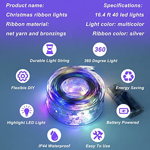 16.4 ft 50 LED Shining Ribbon Fairy Lights for Christmas Tree Decoration