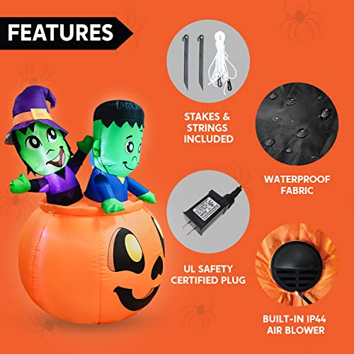 5 FT Tall Halloween Inflatable Three Characters on Pumpkin w/ LED