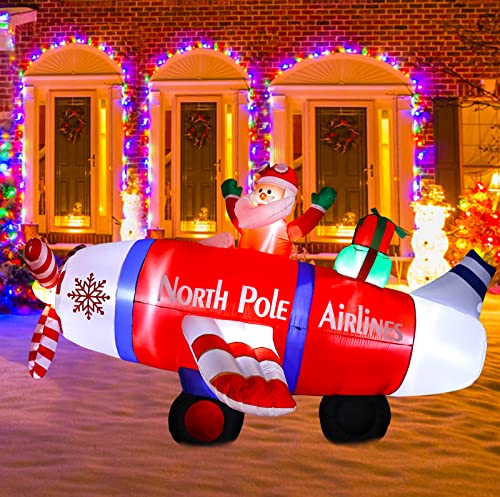 8Ft Christmas Inflatable Santa Claus Flying Polar Aircraft w/ Gifts