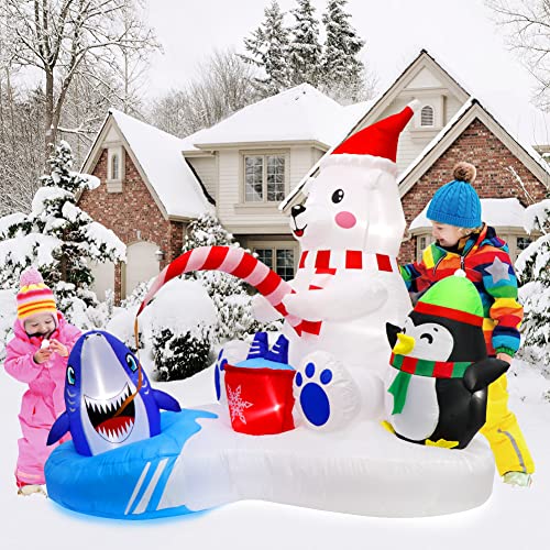 6FT Christmas Inflatables Polar Bear Fishing with Penguin