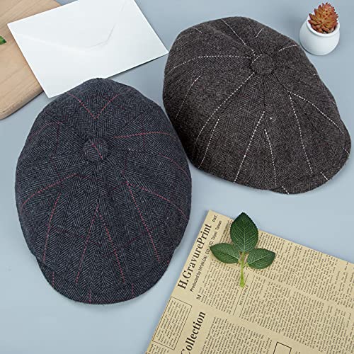 2 Pack Newsboy Hats for Men Classic 8 Panel Wool Blend