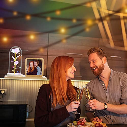 Rose Flower in Glass Dome & Photo Frame for Valentines/Anniversary Gift