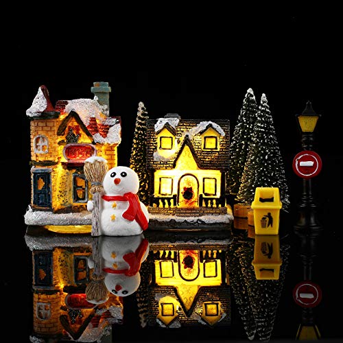 16 Pcs LED Christmas Village Houses Towns Scene Set Decorations