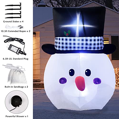 6ft Inflatable Snowman Head w/ Built-in LED Lights, Large Christmas Decoration