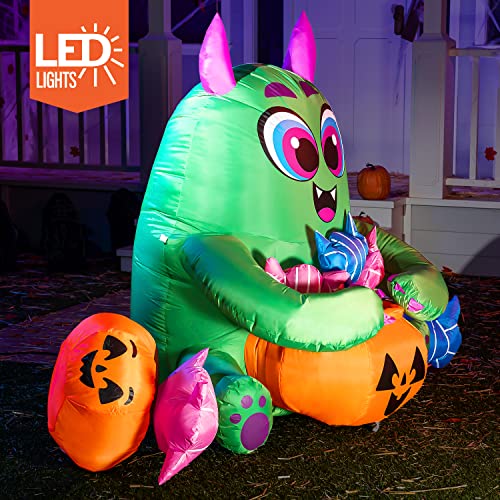 5 FT Long Halloween Inflatable Monster Candy w/ Pumpkin