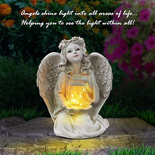 Guardian Angel Garden Statue, Solar Lights Decor (9.375" H)