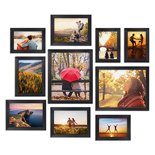 10-Pack Black Picture Frames for Various Sizes Photos, Two 8x10, Four 4x6, Four 5x7 for Home Decor