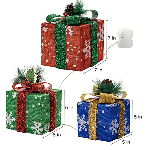 Set of 3 Christmas Lighted Gift Boxes w/ Bows