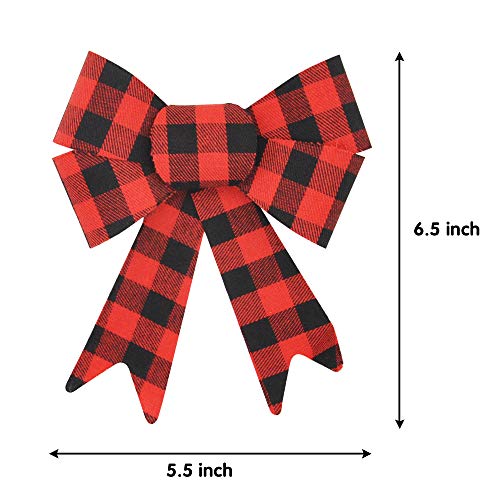 18 Loop Red & Black Buffalo Plaid Flannel Christmas Tree Bows for Holiday Decoration