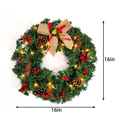 16in Christmas Wreath Front Door Decoration Pre-Lit