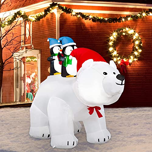 7Ft Long Christmas Inflatables Polar Bear with Penguins