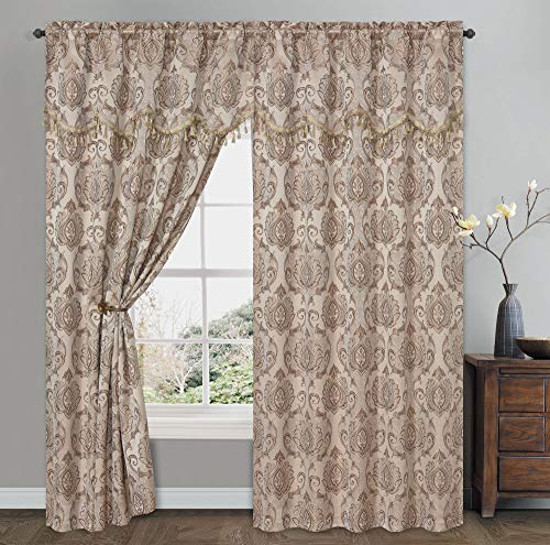 Simple Classic Window Curtain Panel Drape w/ Attached Wave Valance 2pcs Set  54x84"