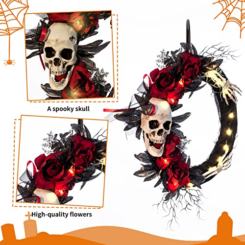 Halloween Decorations Light Up Skeleton Wreath