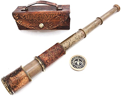 Nautical Handheld Pirate Brass Telescope w/ Box / Case (14", Dollond)