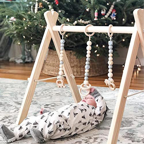 Wooden Baby Gym w/ 6 Gym Toys Foldable  Activity Center