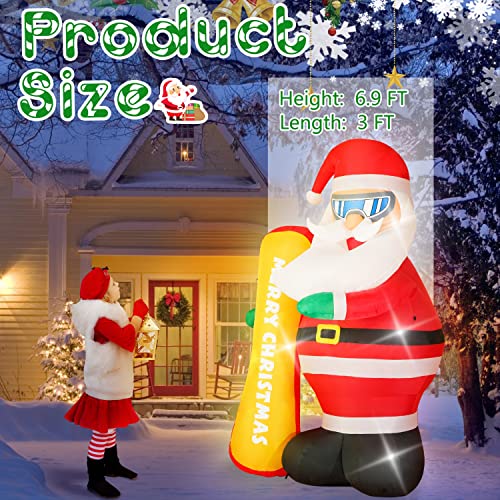 7FT Inflatable Santa Claus w/ "Merry Christmas" Ski, Lighted Christmas Decoration