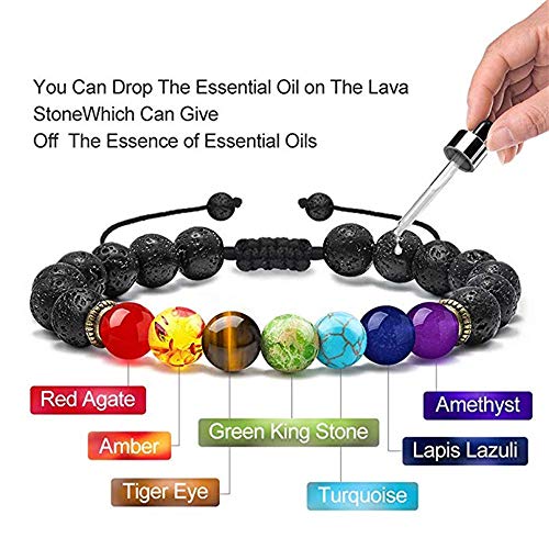 12 PCS Lava Chakra Oil Stone Diffuser Yoga Aromatherapy Essential Natural Stone Bead Bracelet 8MM